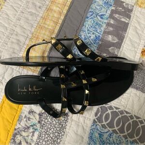 Nicole Miller New York Women's Black Patent Brooney Sandals, Size 8